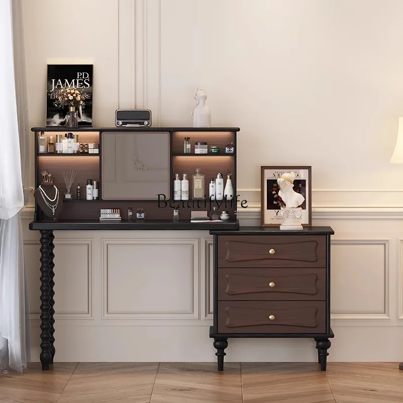 French retro solid wood dressing table medium and ancient style integrated dressing table