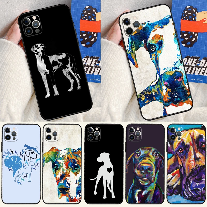 Funda de acuarela de perro Great Dane para iPhone 17 Air 16 15 14 13 12 11 Pro Max mini 16e 15 16 Plus Funda de silicona