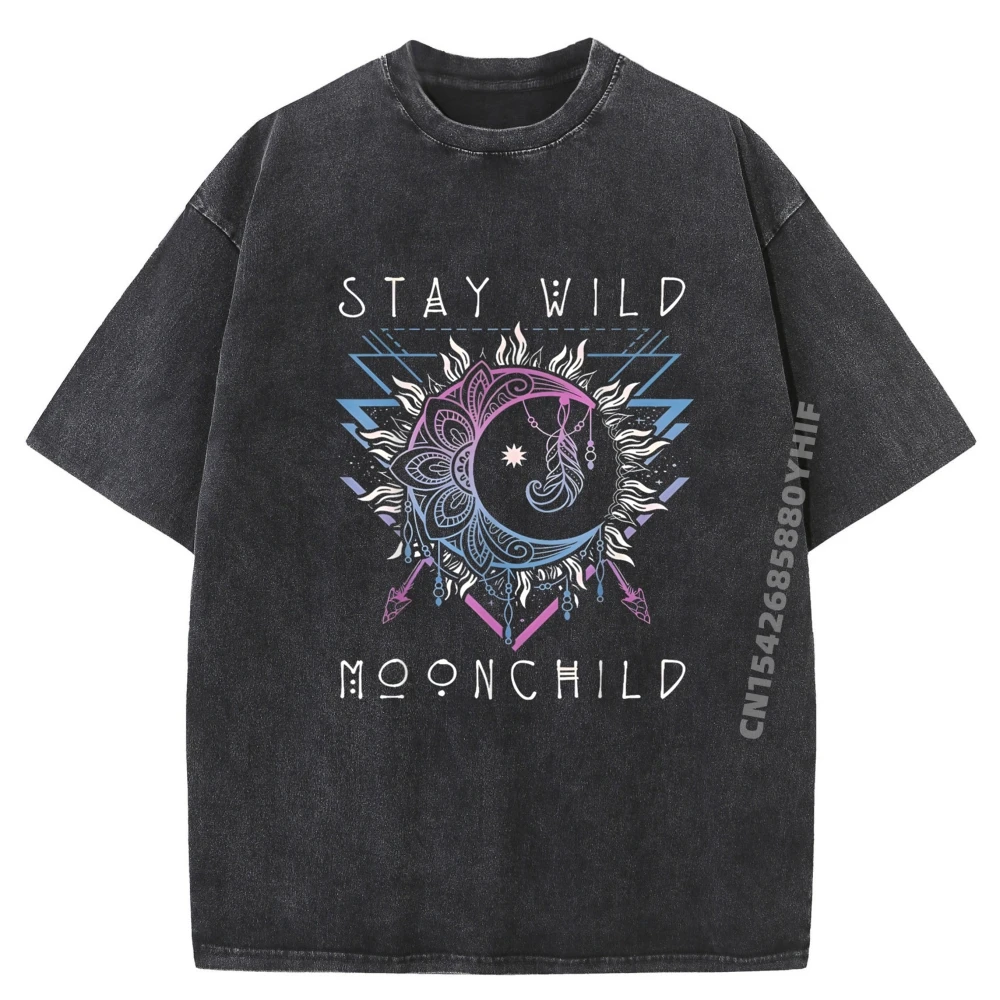 

Мужские футболки с графическим рисунком Stay Wild Moon Child Sun в стиле хип-хоп, рубашка с принтом, мужская уличная стираная одежда