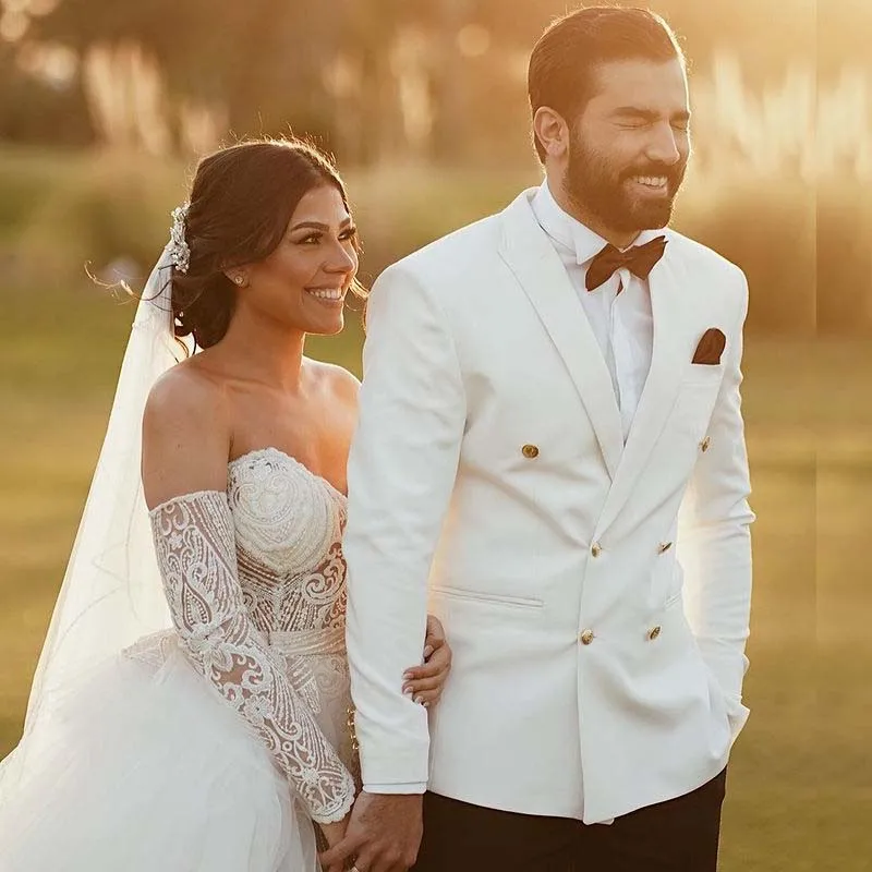 Tuxedos de mariage à Double boutonnage pour homme, costume de bonne qualité, coupe cintrée, deux pièces