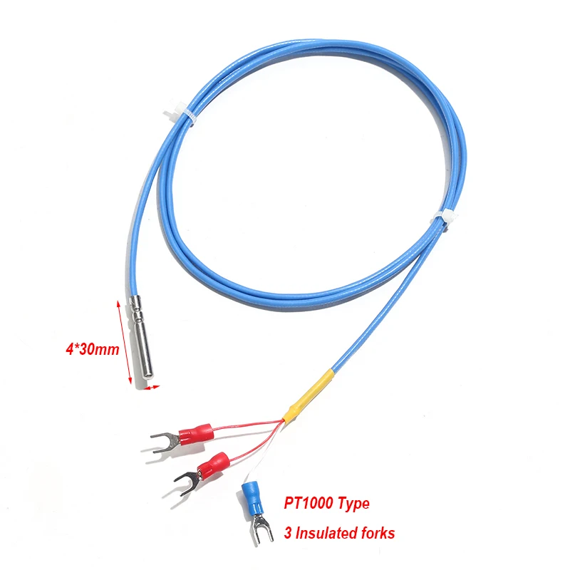1PC PT1000 Type Resistance Temperature Sensor Waterproof Silicone Wire 1M 2M 3M 4M 5M Stainless Steel 4*30mm Probe -60~260℃