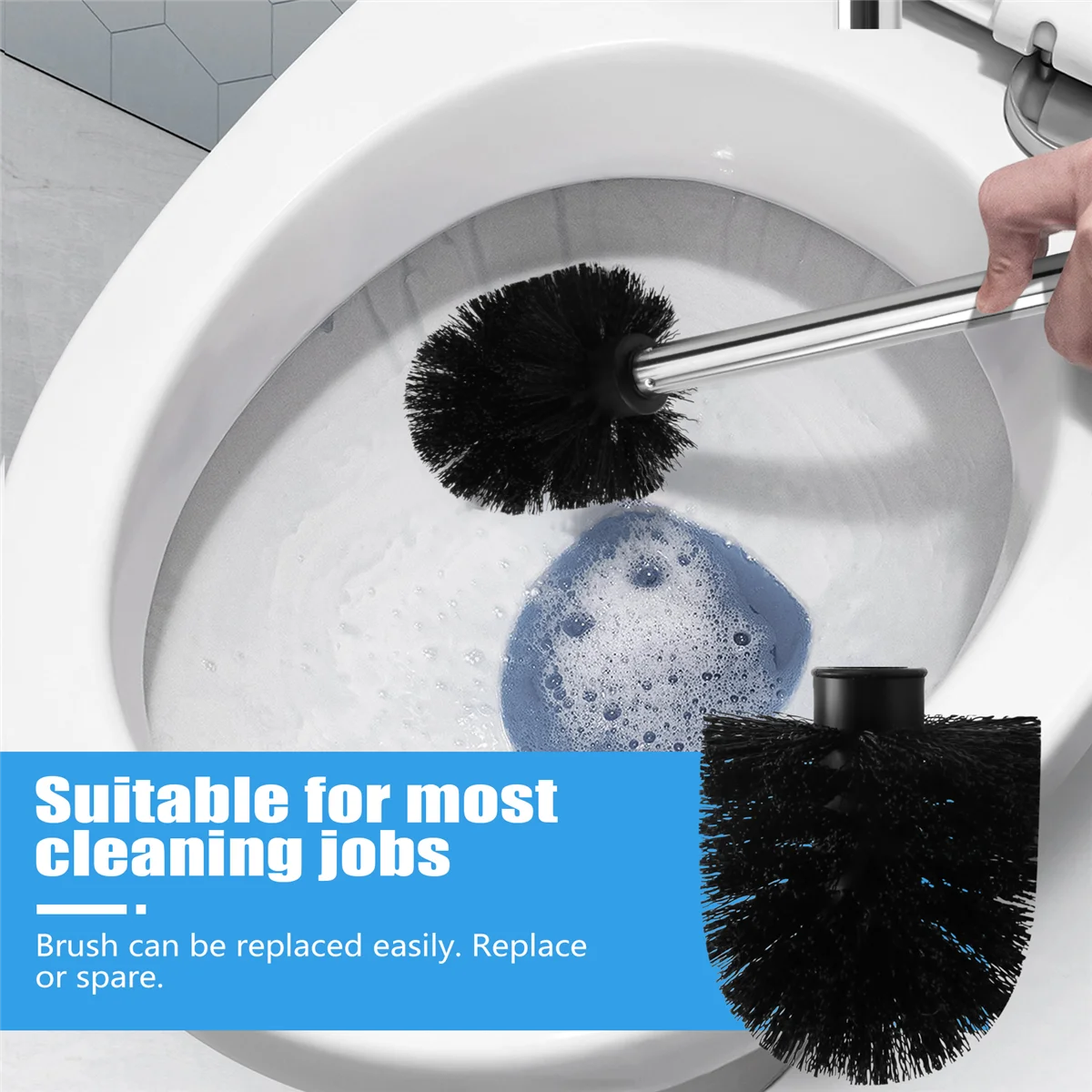 HOT Replacement Stainless Steel WC Bathroom Cleaning Toilet Brush Black Head