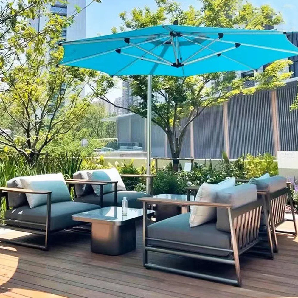 أريكة خارجية من الفولاذ المقاوم للصدأ، فيلا حديقة صغيرة حديثة بسيطة وحديثة، شرفة خارجية، أثاث مقاوم للماء وواقي من الشمس #1