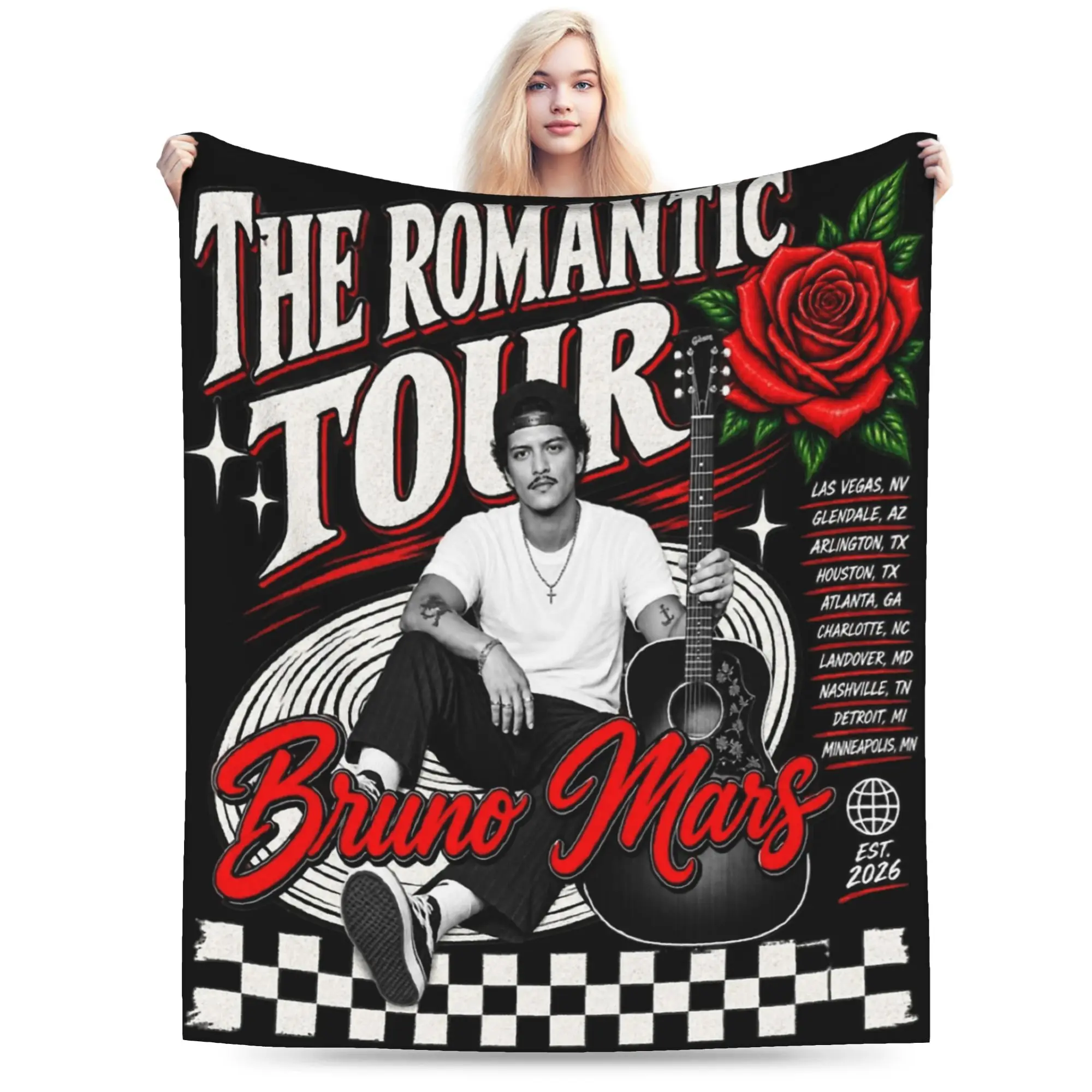 Super Soft Bruno Mars Romantic Tour 2026 Throw Blanket Premium Fleece Flannel Lightweight  Bed Blanket Cozy Fluffy Blankets