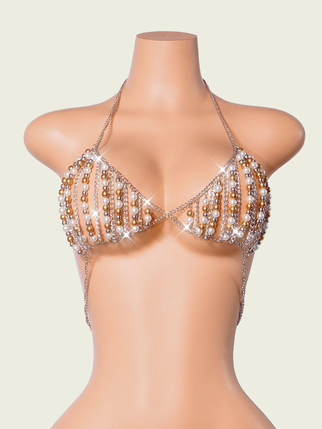 

Acrylic Bead Sexy Chest Chain Hollow Neck Hanging Hot Girl Bikini Beach Body Chain With Gemstone Chest Decoration Outside