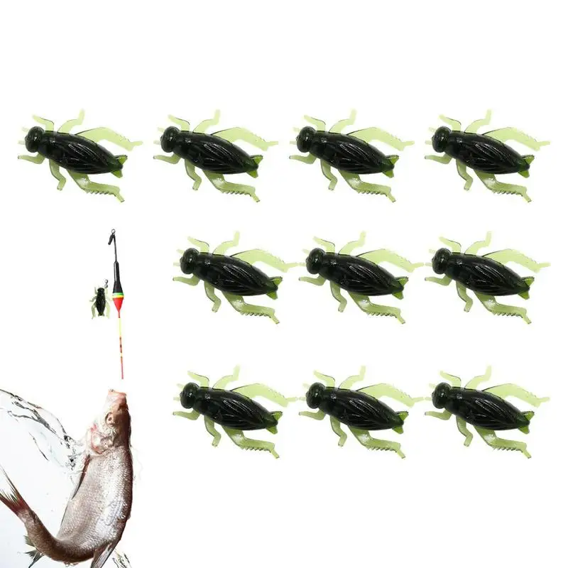 10pcs Grasshopper Floating Artificial Fishing Lures Insect Bait Pesca Lightweight Ocean Wobblers Soft Silicone Cricket Lure