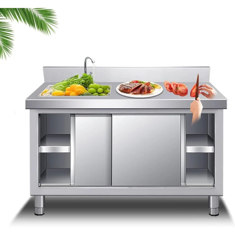 

Outdoor Stainless Steel Kitchen Sink Laundry Sink With Cabinet Freestanding Utility Sink With Workbench And Storage