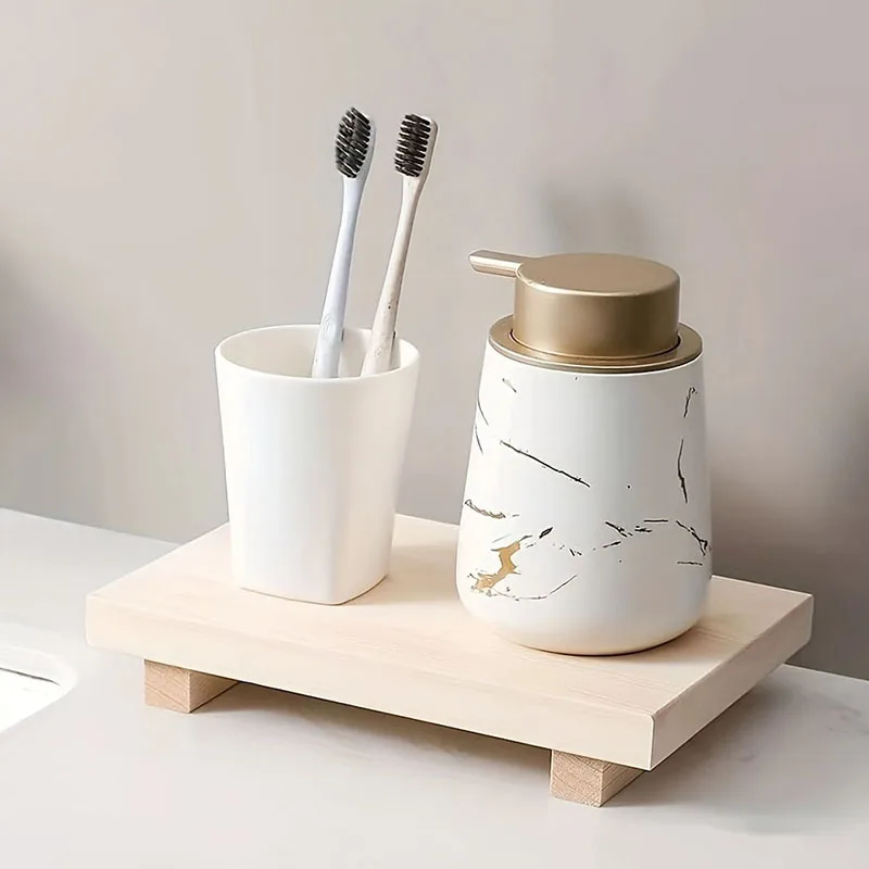 Wood Tray Pedestal Stand Bathroom Decor Wooden Vanity Hands Soap Scented Candle Storage Holder Tray Kitchen Seasoning Holder image 5