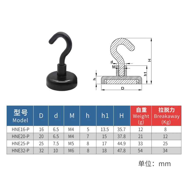 10 Pcs Black D16mm D20mm D25mm D32mm Magnetic Hooks Heavy Duty Black Grill Magnet Hooks Strong Magnetic Hooks For Kitchen