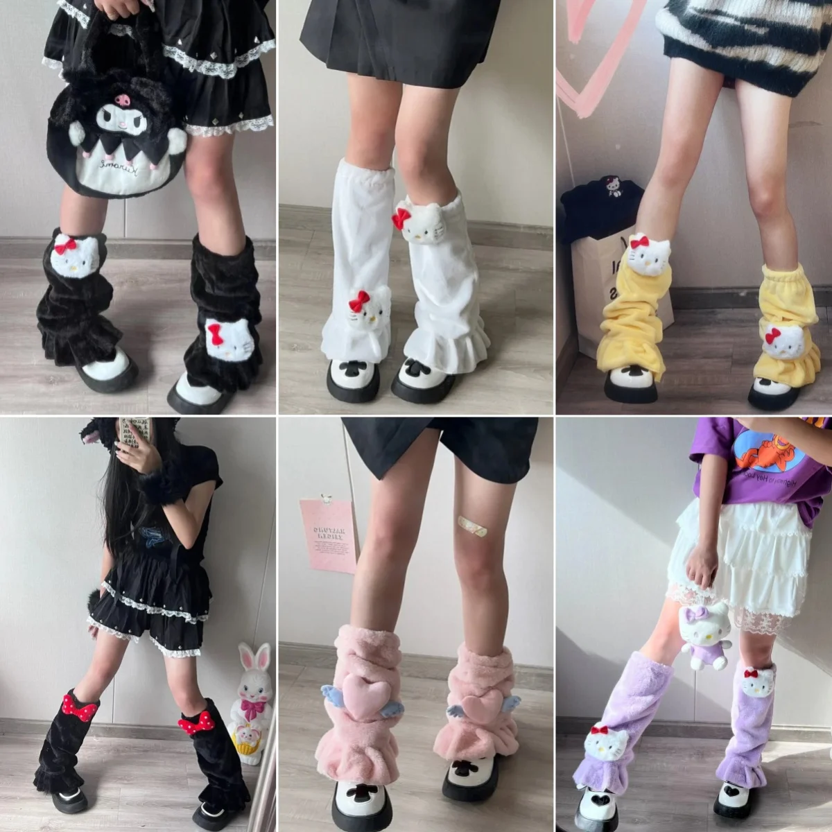 Kawaii 1pairs Hello Kitty Plush Socks Leg Warmers Cartoon Girly Heart Sanrios Warm Leggings Boots Cover Party Accessories Gifts