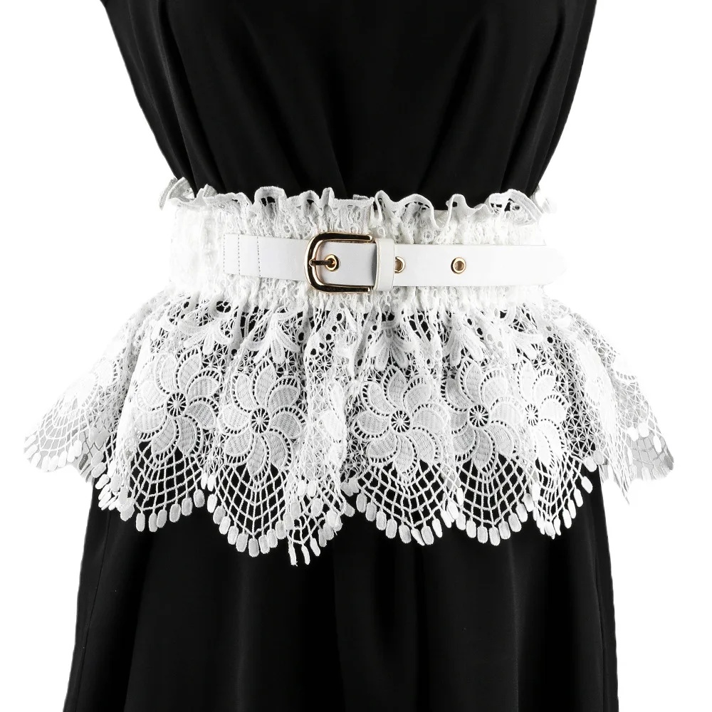 Ceinture gothique en dentelle pour femmes, sous-culture, noir et blanc, accessoire de taille, large ceinture élastique, extensible et élargie, Y2K