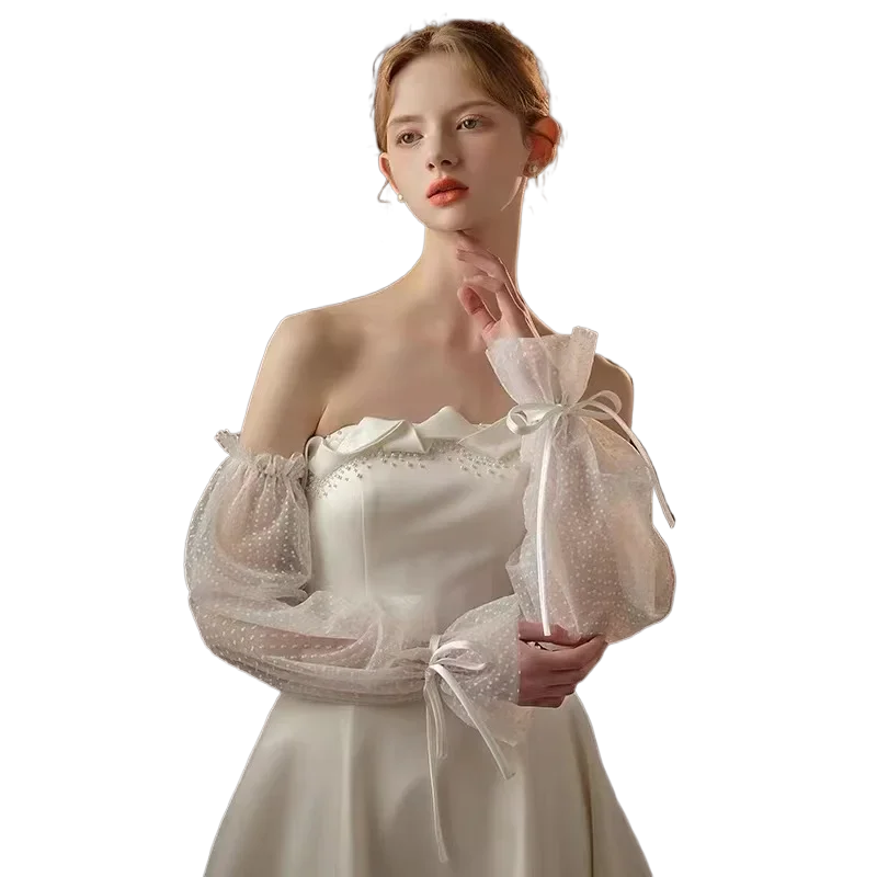 Ivory Puffy Sleeve Gloves Detachable Short Sleeves Arm Cover Wedding Marriage Accessories Bridal Glove Shoulders Shrugs Decorate