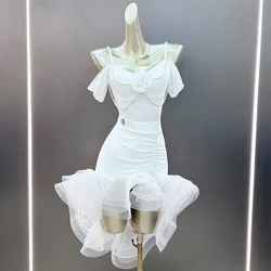 Latin Dance Clothes White Tops Skirt Women Performance Costume Rumba Dance Dress Adult Club Prom Ballroom Dance Wear DNV18132