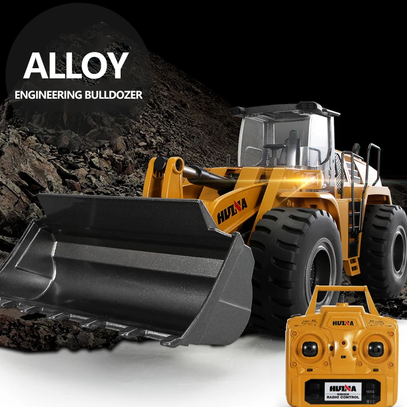 HUINA 1583 RC Bulldozer 1/14 22CH Semi-Alloy Heavy Truck Remote Control Loader Car Engineering Forklift Vehicle Toys