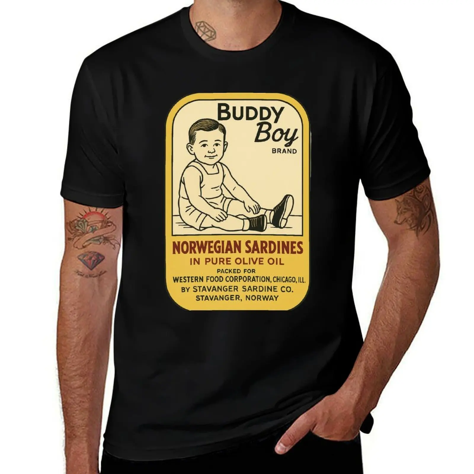 

Buddy Boy Vintage Norwegian Sardines Label Design T-Shirt customizeds cotton graphic tees football t shirt Men's t-shirt