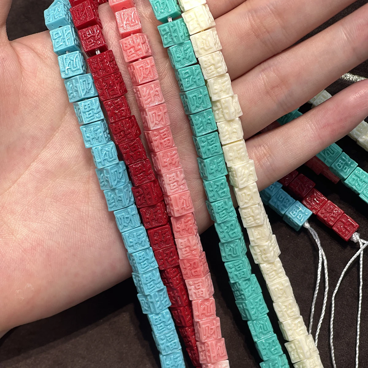 Natural Shell Powder Beads String 6mm Carved Square Cube Loose Bead for Jewelry Making DIY Necklace Bracelet Accessories Strand