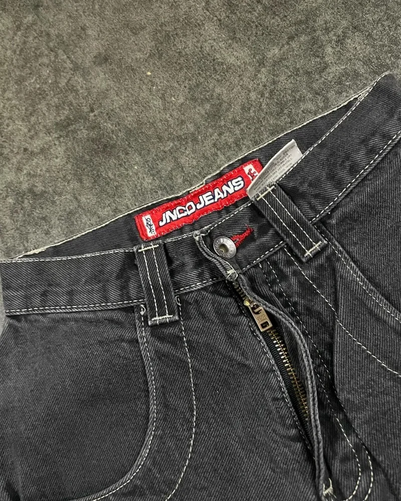 JNCO celana pendek Y2K Hip Hop pria wanita, celana pendek Denim Gym bersaku longgar musim panas 2023, Harajuku baru