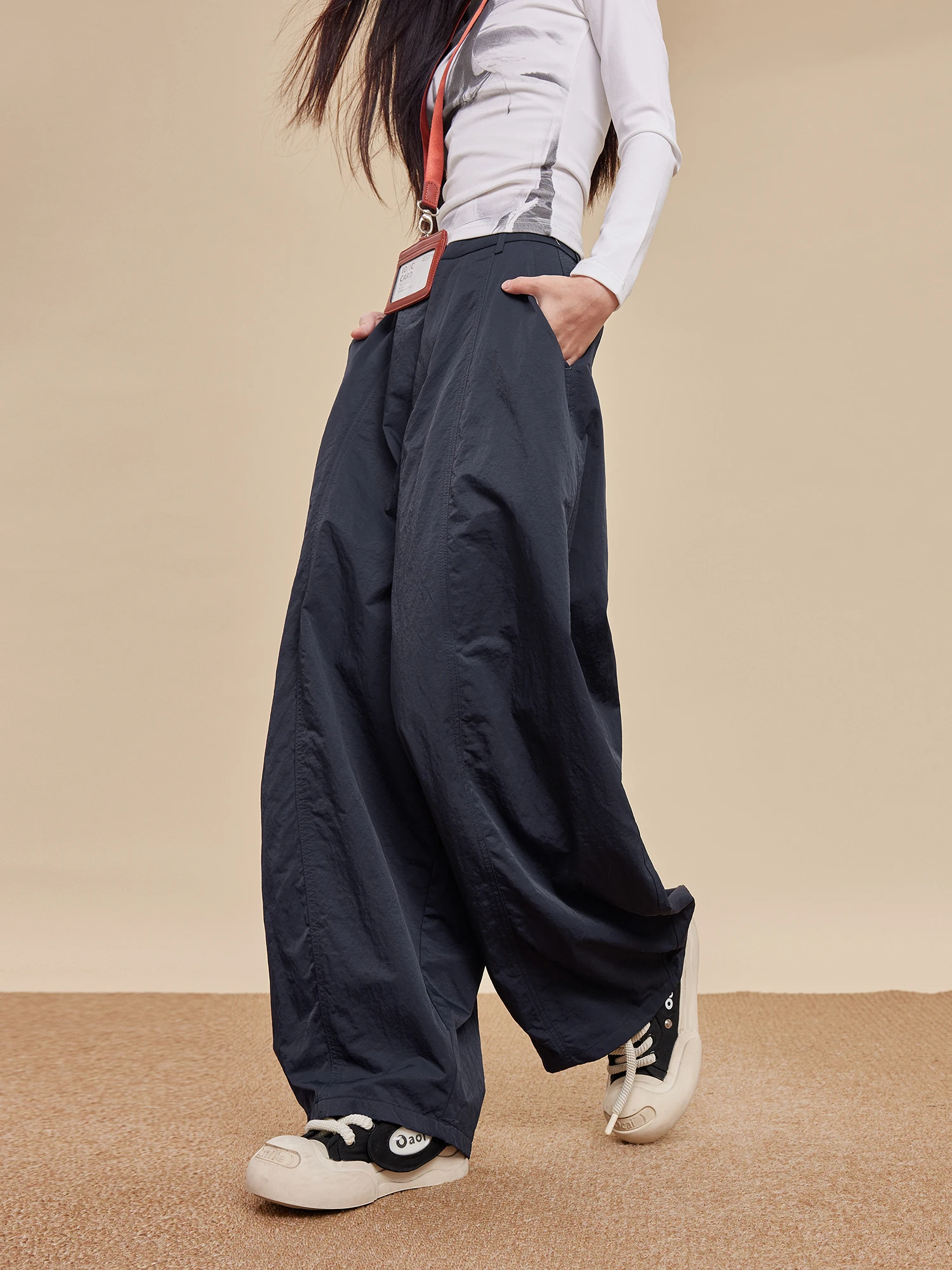 Pantaloni a gamba larga Deep Blue Scythe da donna, modello casual a vita alta, stile americano, per l'inizio dell'autunno, vestibilità ampia e snellente, in maglia, stile Harajuku.