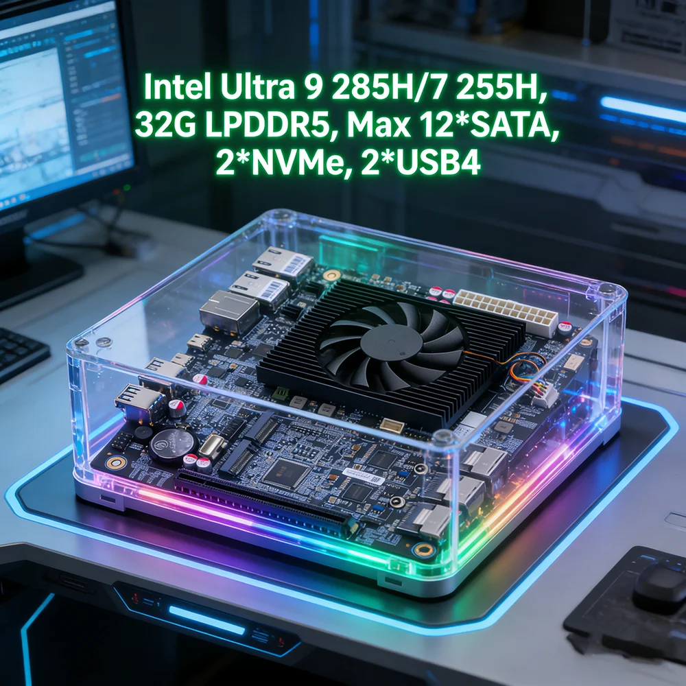 

Материнская плата для домашнего офиса 2x10G 14-слотовая NAS Intel Ultra 9 285H 7 255H 12*SATA 2*NVMe 2xThunderbolt USB4 OCuLink для игрового ПК