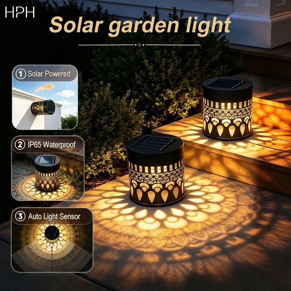 HPH Solar Power Light Outdoor IP65 Waterproof Sunlight Solar LED Wall Lamp Sensor Automatic Lighting Garden Decoration Lights
