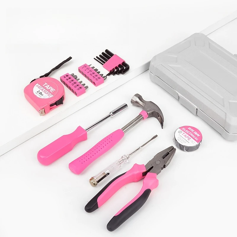 

Pink Multifunctional Small Thick Hardware Toolbox Complete Set Household Repair Combination Tools