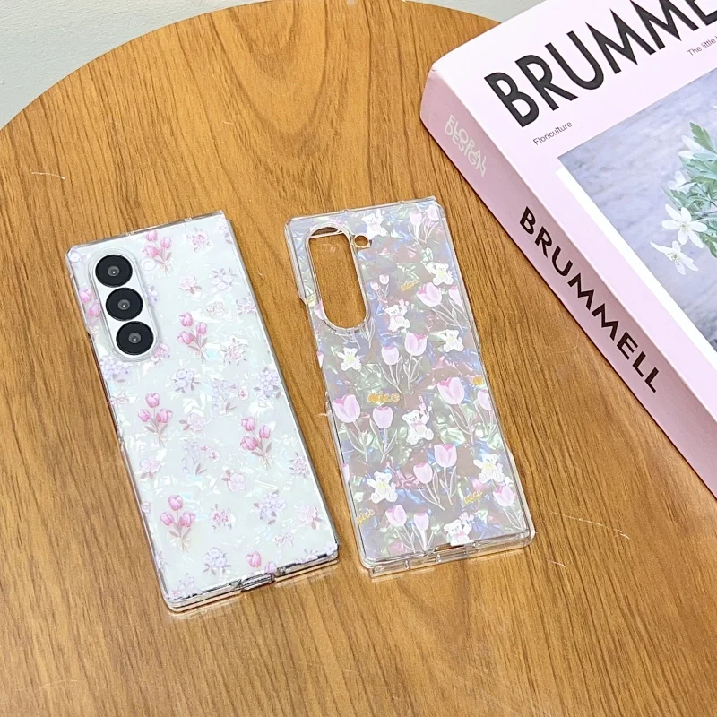 

Phone Case for Samsung FOLD3 FOLD4 FOLD5FOLD6 FOLD SE（W25） New Tulip and Shell patterned FOLD3 4 5 6 S（W25）