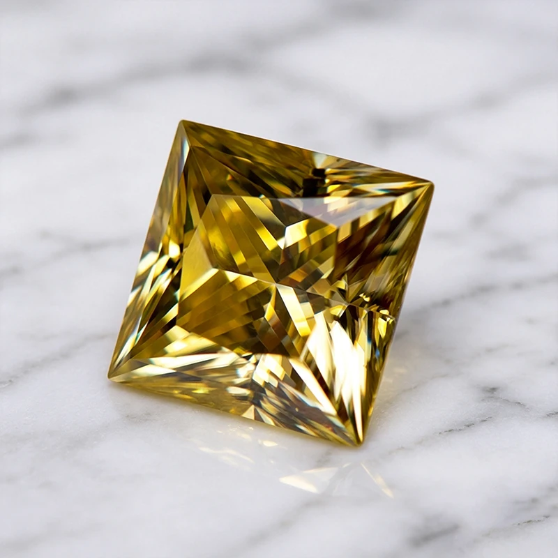 Moissanite Stone Lemon Yellow Color Princess Cut Charm Gemstone for DIY Ring Necklace Earrings Making Materials with Certificate 3