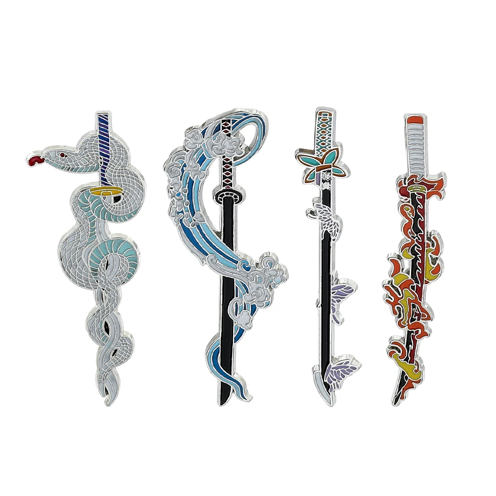 Anime Cartoon Samurai Sword Enamel Brooch Kamado Tanjirou Mini Metal Badge Lapel Pin Cosplay Accessories Gifts