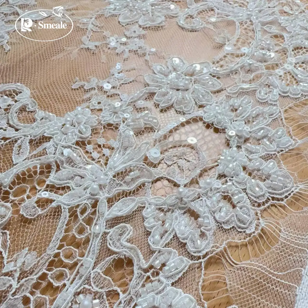 3M. Eyelashes Beads Sequins Embroidery Lace Fabric.Luxury Evening Dress French Lace .Advanced Customization Bridal Fabric