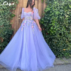 LSYX Pastrol Prom Gown Exquisite Floral Appliques A-line Birthday Party Dresses Half Sleeves Evening Dresses robes de soirée