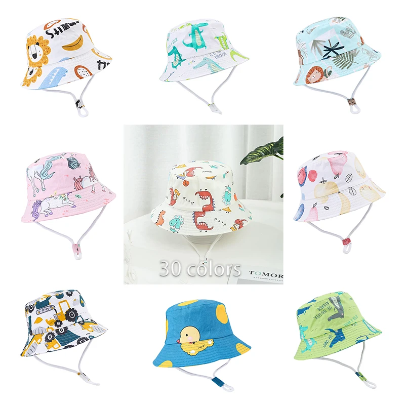 Summer New children\'s Cap Cartoon Cotton Bucket Hat For Boys Girls Panama  Fold 3-6 Years Kids Fisherman Hat