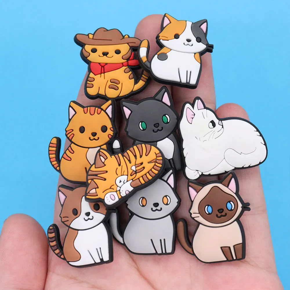 Good Quality 1pcs PVC Shoe Charms Animal Cute Orange Cat White Cat Accessories Kids Shoes Ornament Fit Kids DIY Party Gift