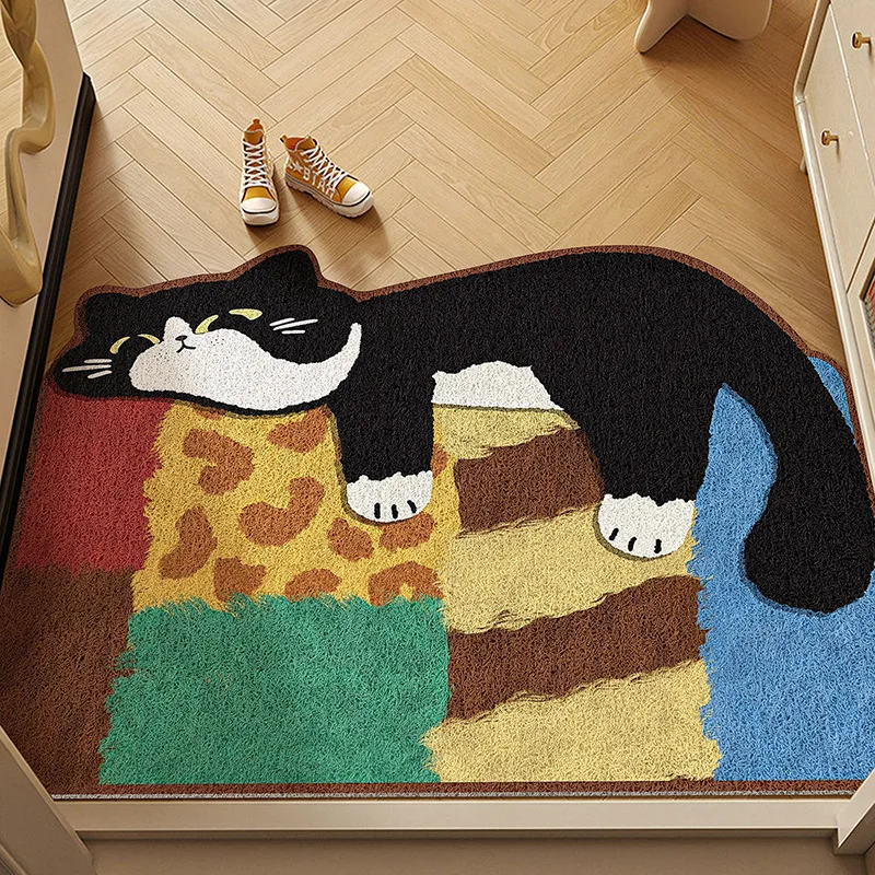 Irregular Cute Cat PVC Coil Doormat Thick Cuttable Anti Slip Entrance Door Mat Dirt Sand Trapping Shoe Scraper Floor Rug