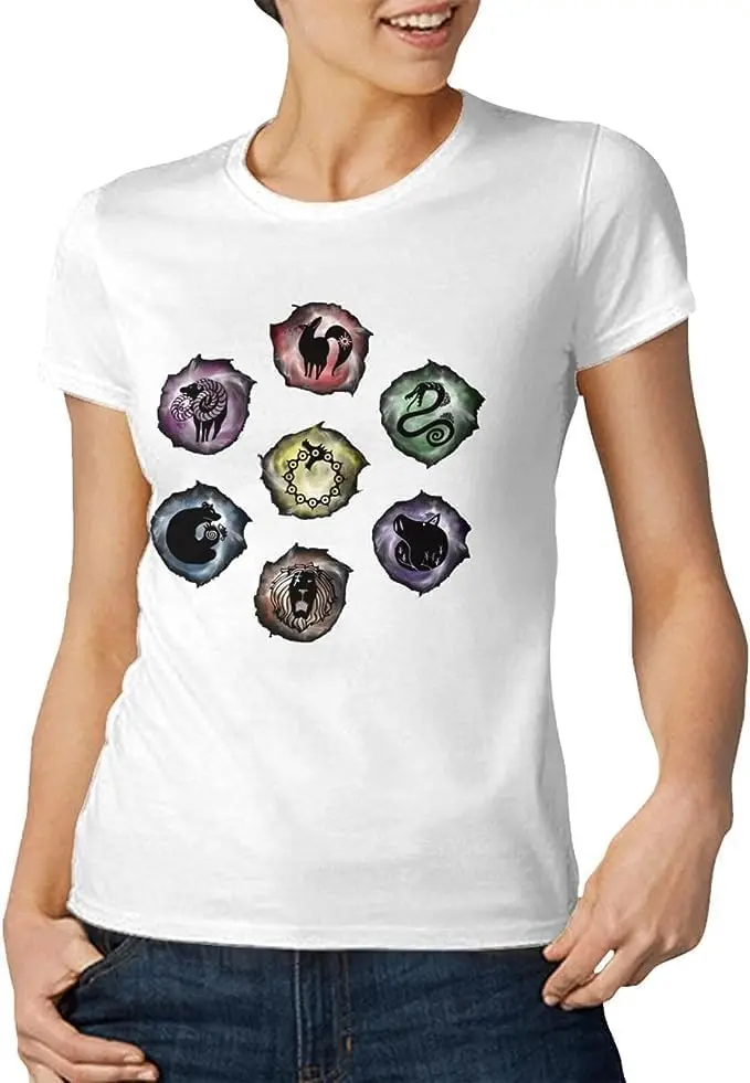 The Anime Seven Deadly Sins Shirt Women's Fashion Short Sleeve Cotton T Shirts Quick Dry Pattern Custom Tee Tops Black