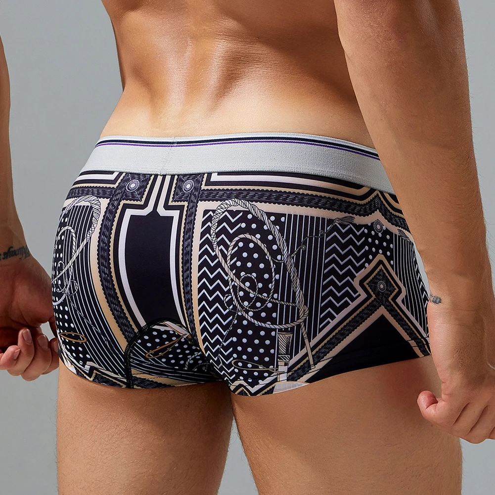 Men Fashion Printed Boxer Briefs Soft Panties Sexy Underwear Lingerie Low Waist Boxers Shorts Casual Breathable