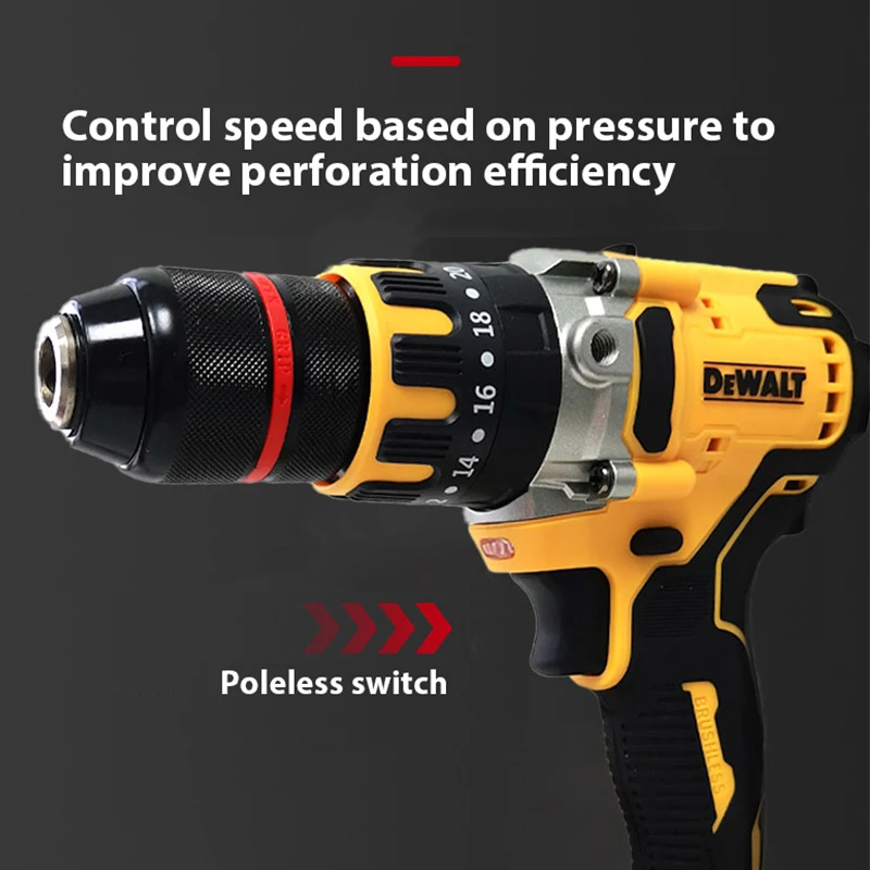 Dewalt-Perceuse électrique sans balais DCD791, tournevis sans fil, mandrin 13mm, perceuse à percussion sans fil avec batterie de recharge, outil