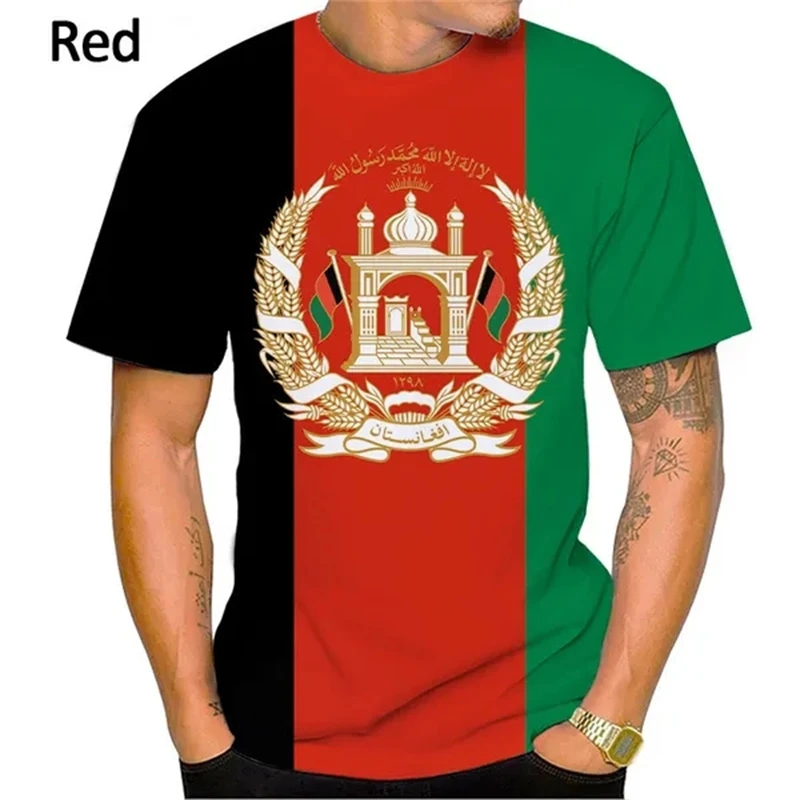 Summer Fashion 3D Printing Men's T-shirt Afghanistan Flag Casual Round Neck Unisex Short Sleeve Tops Trendy Unisex Tshirts Tees