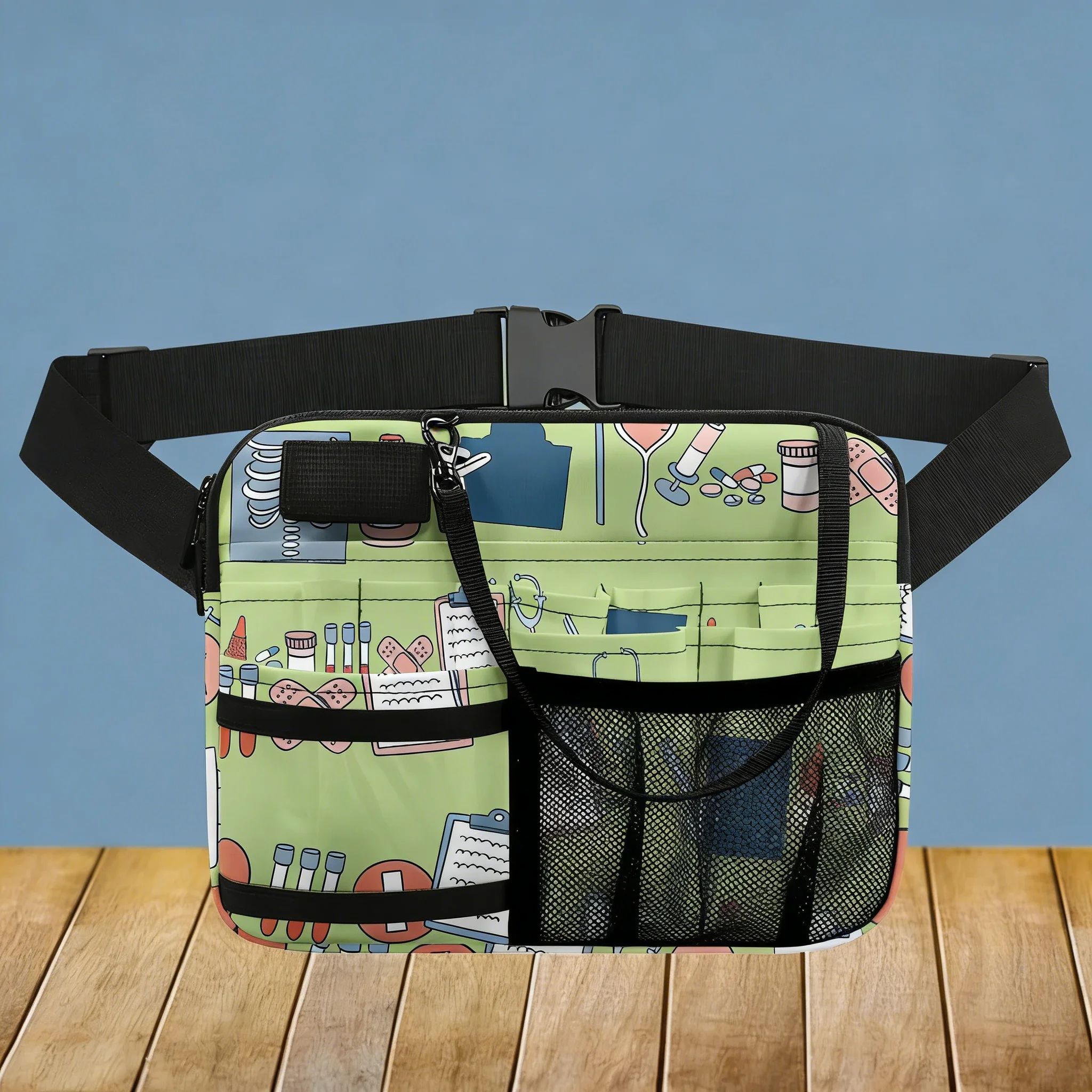 

Cute Tropical Leaves Print Waist Bag, Multi-Pocket Utility Organizer with Adjustable Strap, Perfect Gift for Nurses, Travel Love