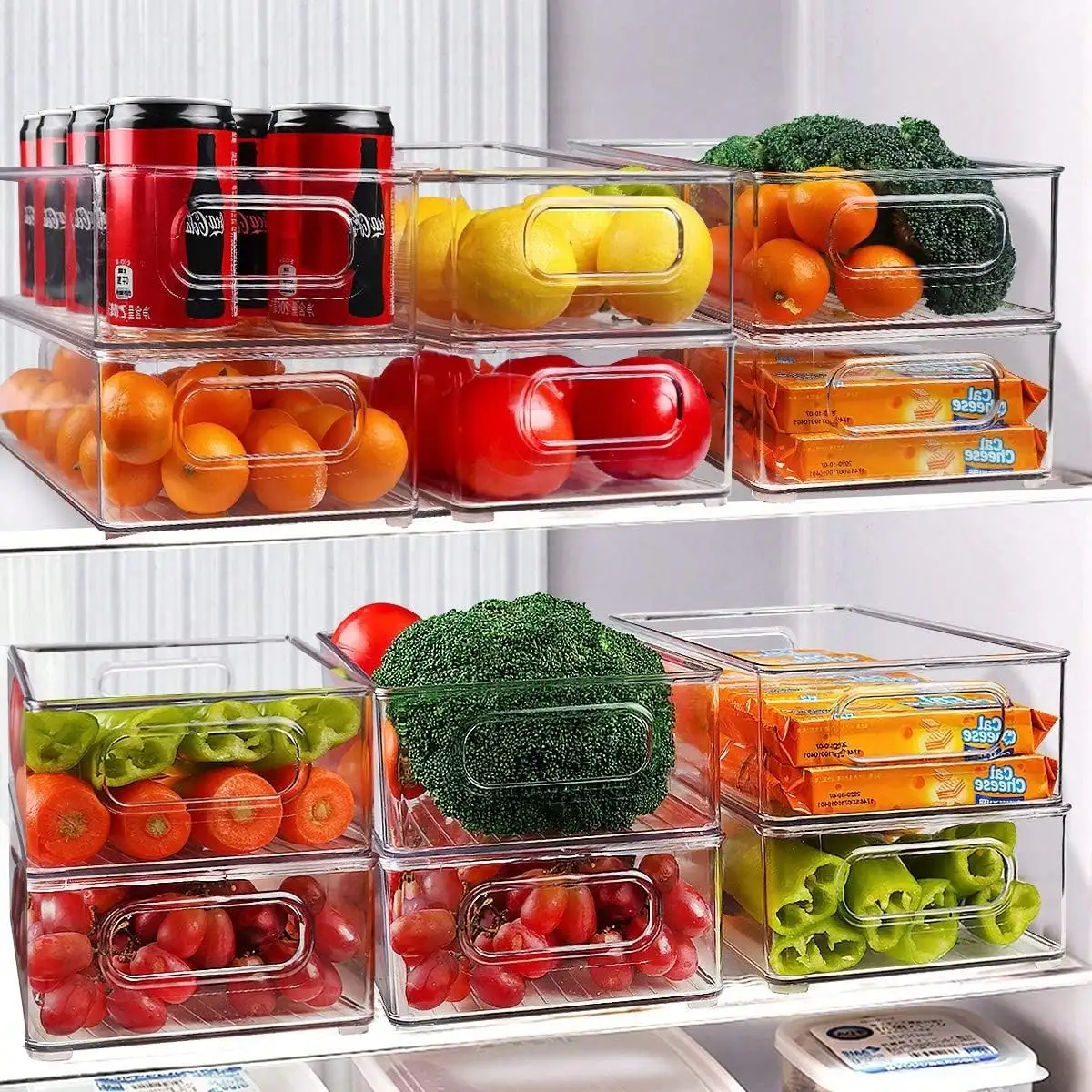 6PC Plastic Fruit Storage Containers Stackable Food Box Set for Fridge Cabinet Kitchen Organization