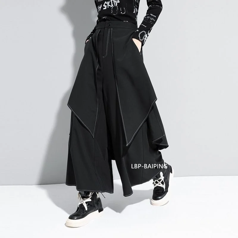 New 2026 Style Extra Layers Design Woman Pants Black Loose All-match Wide Legs Pants Casual Streetwear Hurajuku Trousers Ladies