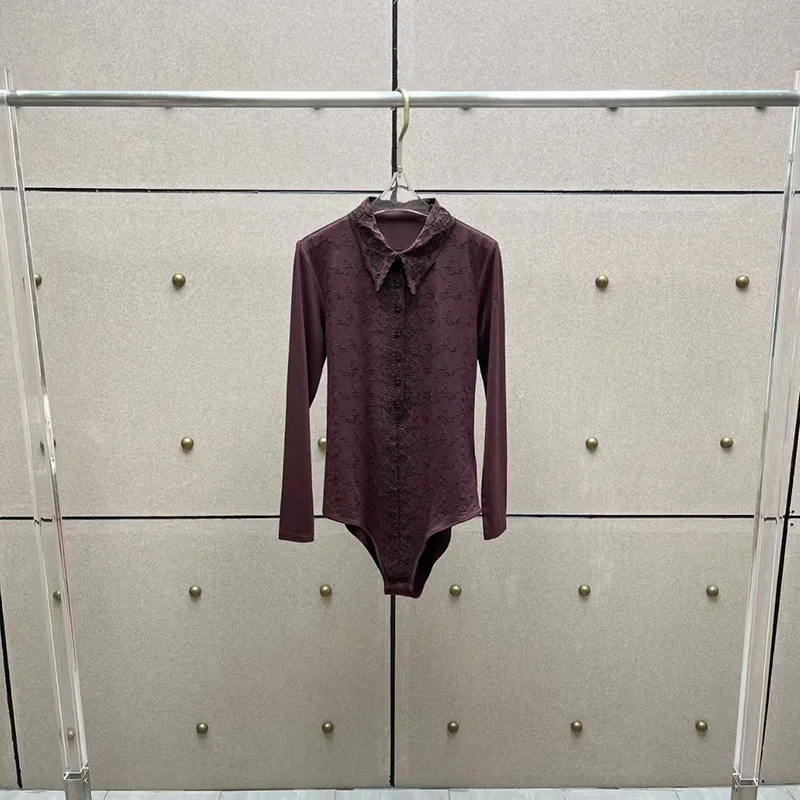 

Women's Embroidered Collar Jumpsuit Long-Sleeve Single-Button Embroidered Shirt Premium Commuter Top Fall New Arrival 2025，y2k