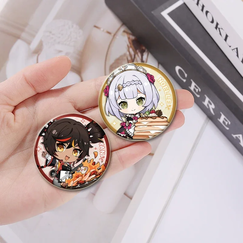 58mm Anime Genshin Impact Round Pins Cartoon Badges Cosplay Handmade Tinplate Brooch for Backpack Clothes Chest Ornament Gifts