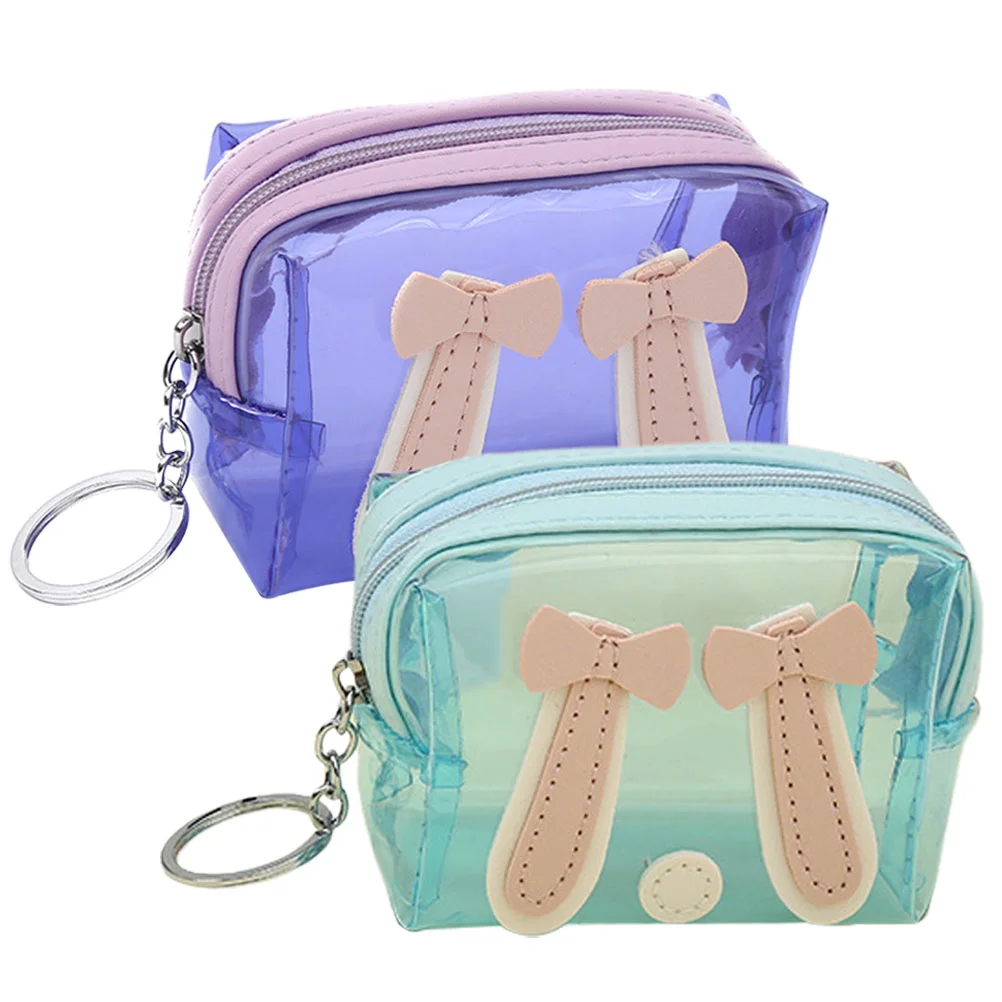 Mini pochette transparente pour porte-clés, 2 pièces, portefeuille Portable, couleur aléatoire, léger, taille compacte, tendance, porte-monnaie pour étudiant, portefeuille de changement