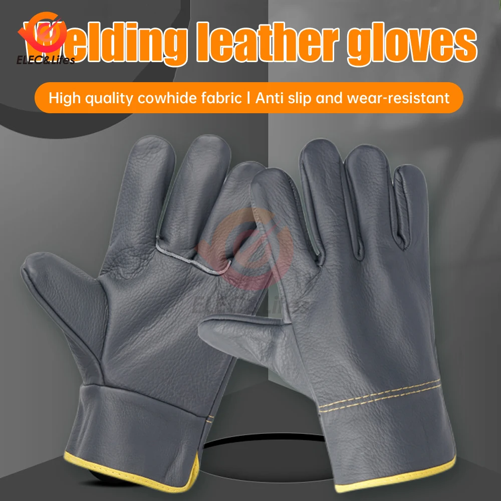 Work gloves Cowhide leather workers work welding safety protection garden sports motorcycle driver wear-resistant gloves