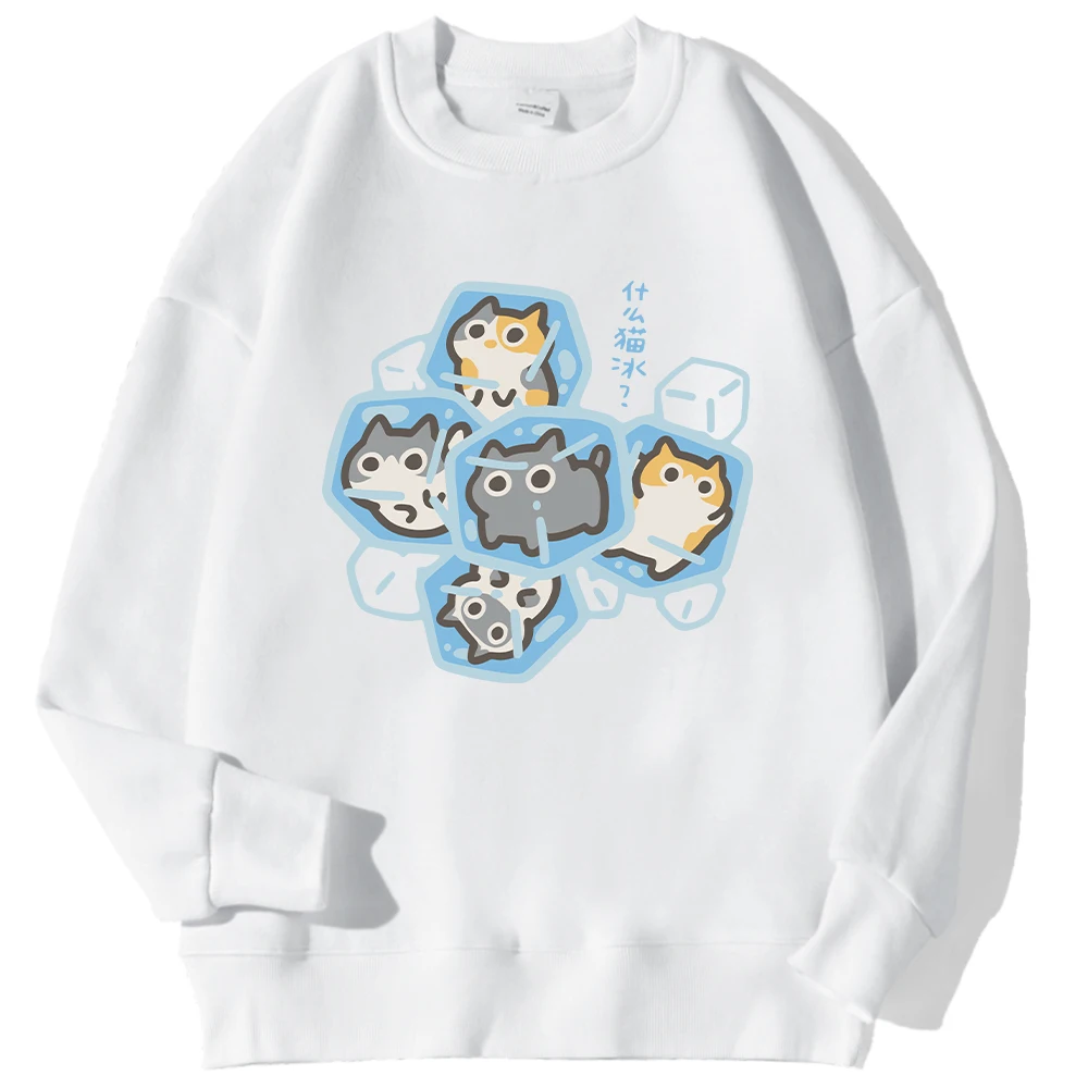 

Winter Woman Sweatshirt What Cat Ice Is Funny Fun Original Printing Pullover Comfortable Crewneck Soft Hoodie Kawaii Streetwear