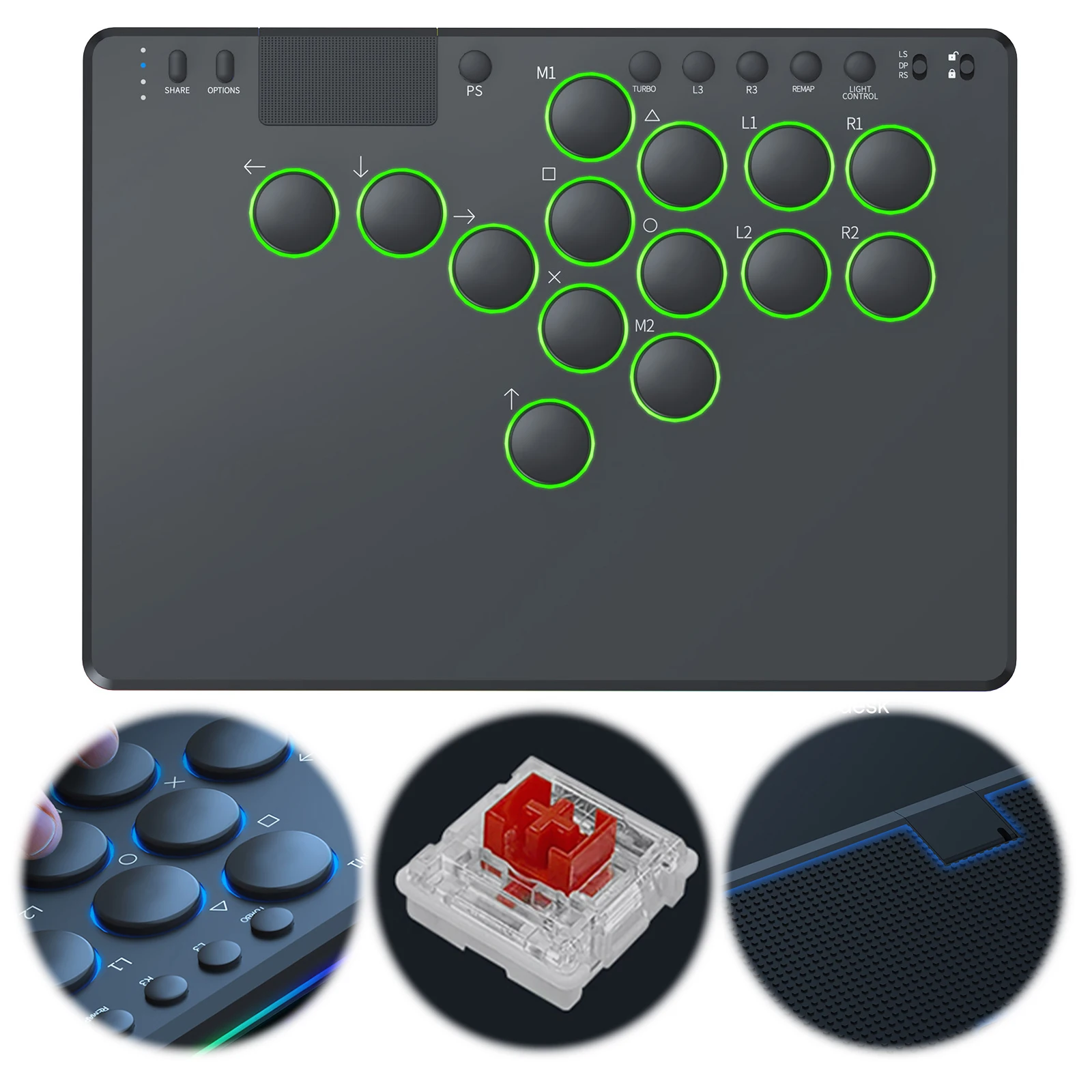 14-keys-leverless-controller-arcade-stick-with-rgb-black-fighting-game-keyboard-supports-hot-swap-for-switch-ps-4-pc-games