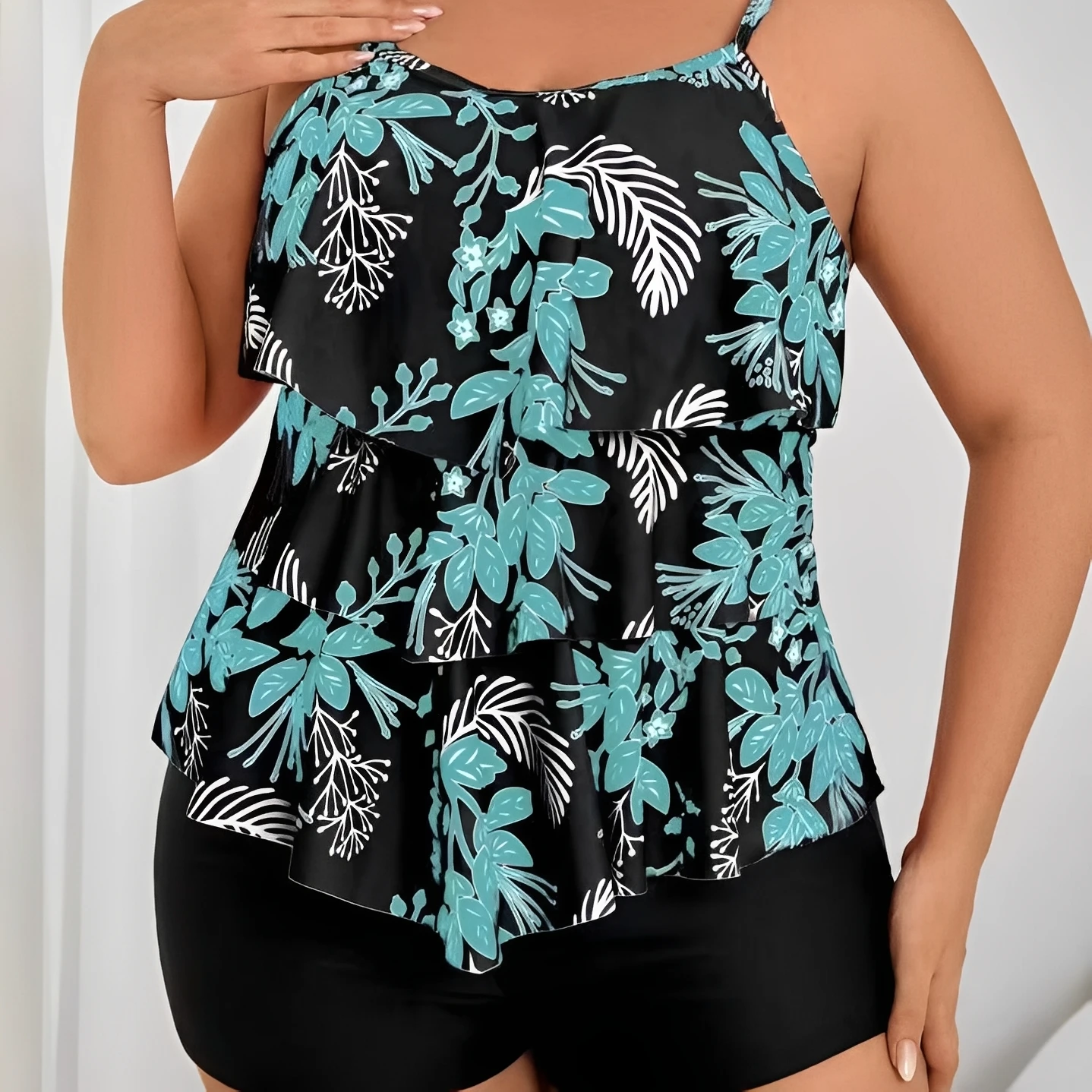 

2026 Large Plus Size Swimsuit Women Two Pieces Tankini Printed Ruffle Swimwear Female Bathers Bathing Swimming Swim Suit 4XL