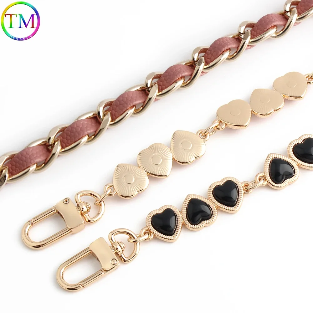 Fashion 65CM 9mm Heart Metal PU Leather Bags Chain For Women Gift DIY Mobile Phone Bags Purse Shoulder Strap Handbag Accessories