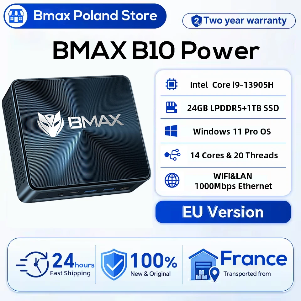 Bmax B10 Power Mini Pc Intel Core I9-13905H 14 Cores 20 Threads 24Gb Ram 1Tb Ssd Wifi Bluetooth USB HDMI Type-C Windows 11 Pro