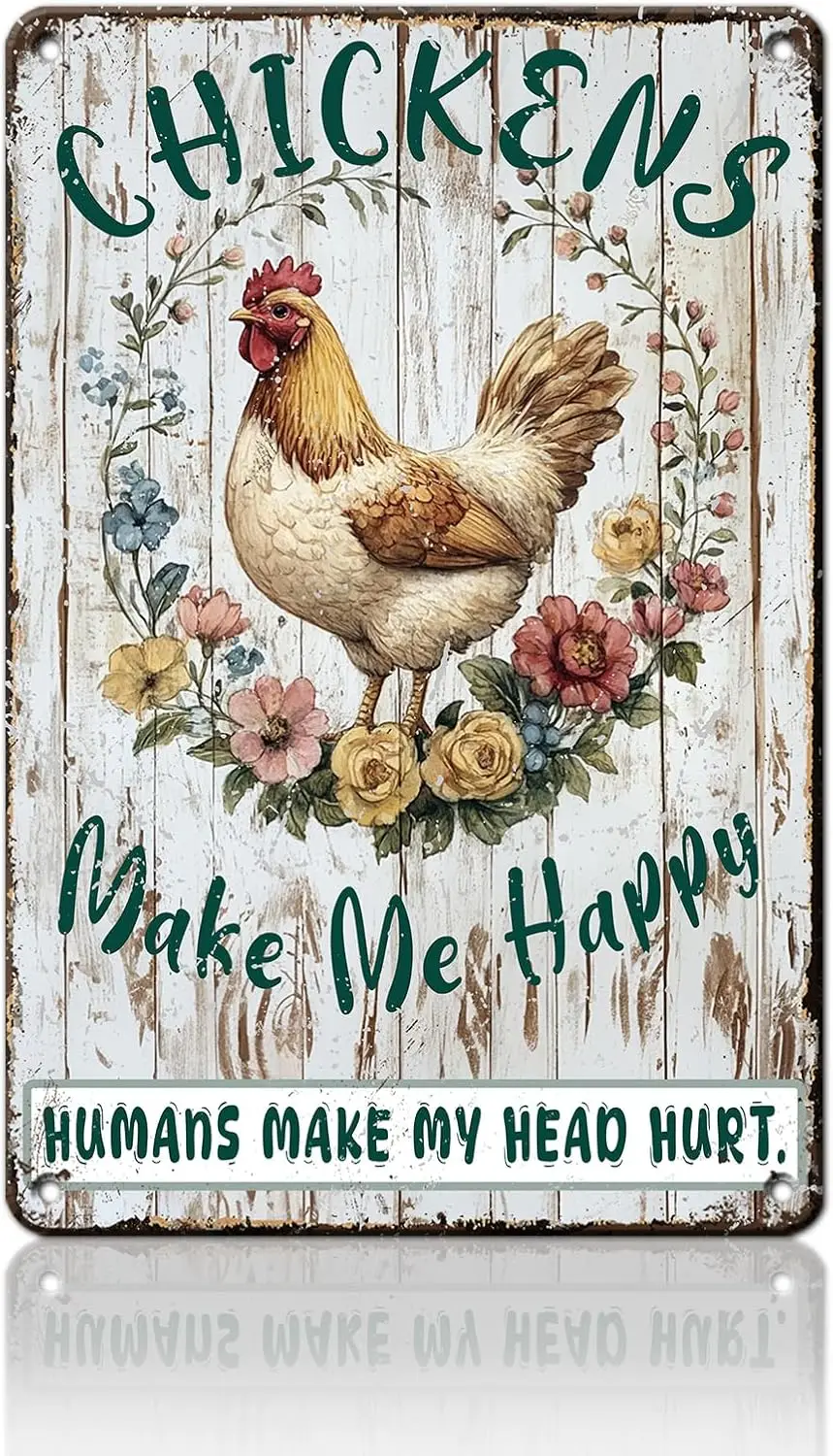 Y1,Chicken Sign Coop Funny Outdoor Decor Chicken Accessories Chickens Make Me Happy Indoor Dec